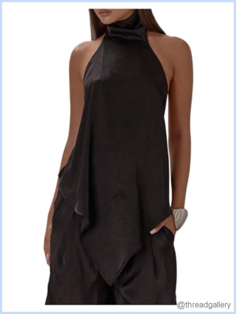 Satin Halter Top Asymmetrical Tie Back Sleeveless Club Party Y2K Women's